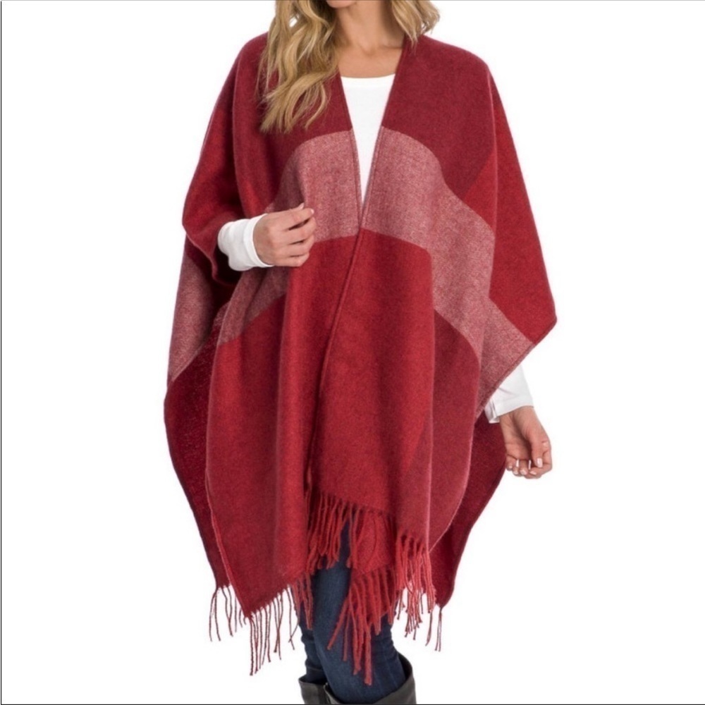 Woolrich red burgundy one size blanket wrap soft sweater shawl